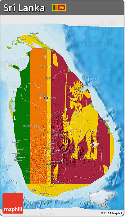 Flag 3D Map of Sri Lanka, physical outside, bathymetry sea