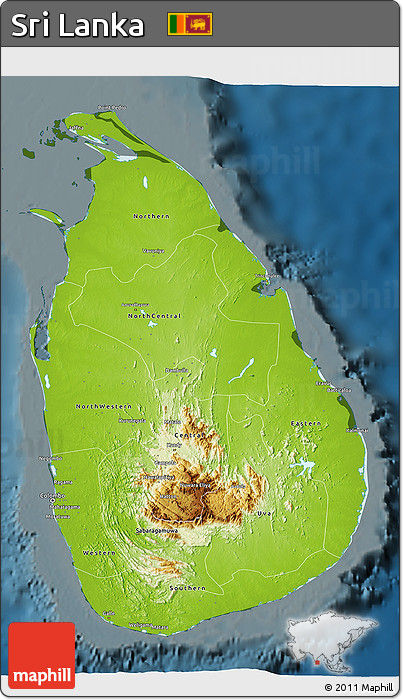 Physical 3D Map of Sri Lanka, darken