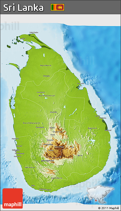 Physical 3D Map of Sri Lanka, darken, land only