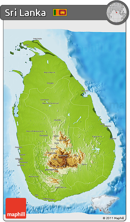 Physical 3D Map of Sri Lanka, darken, land only