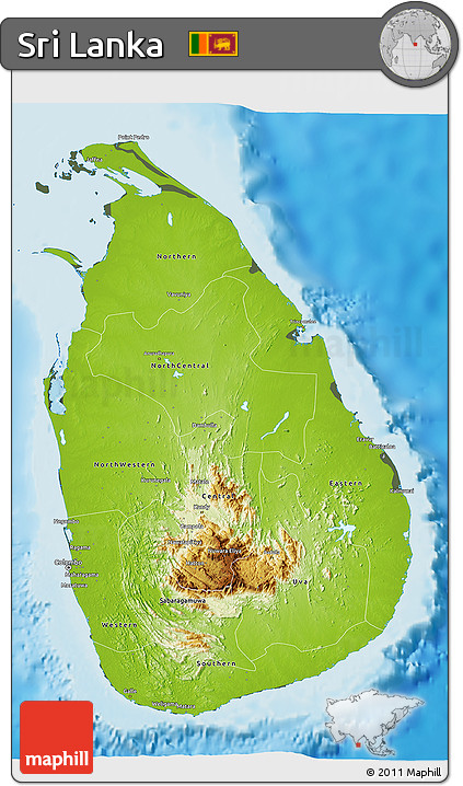 Physical 3D Map of Sri Lanka, darken, semi-desaturated, land only