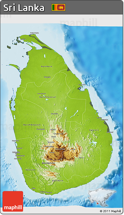 Physical 3D Map of Sri Lanka, darken, semi-desaturated, land only