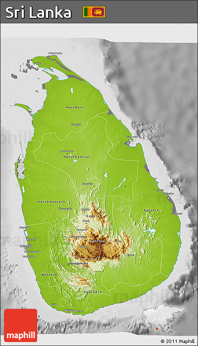 Physical 3D Map of Sri Lanka, desaturated