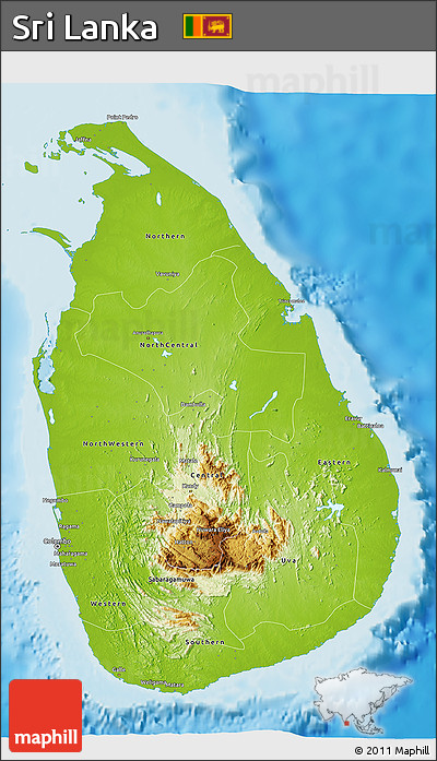 Physical 3D Map of Sri Lanka