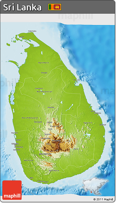 Physical 3D Map of Sri Lanka