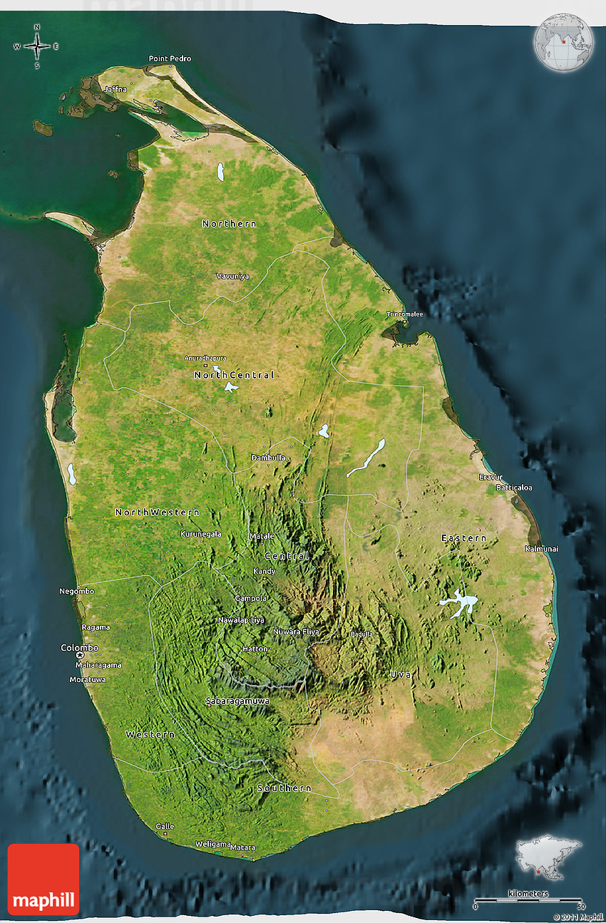 Sri Lanka 3d Map Satellite 3D Map Of Sri Lanka, Darken