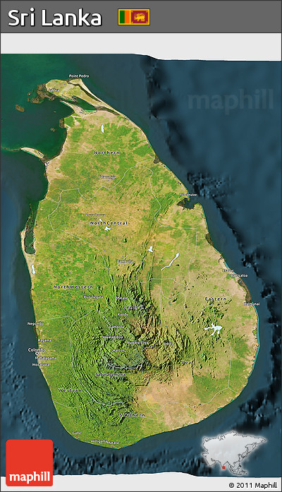Satellite 3D Map of Sri Lanka, darken