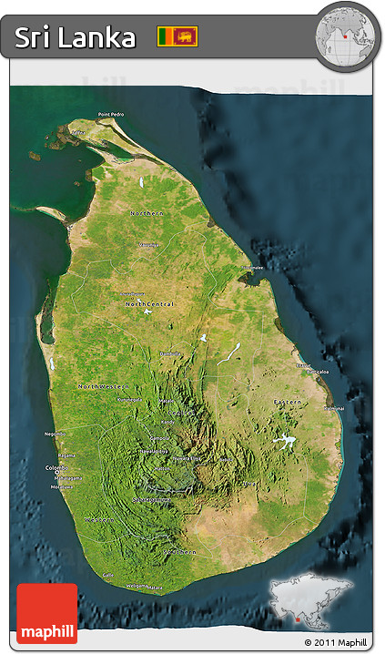 Satellite 3D Map of Sri Lanka, darken
