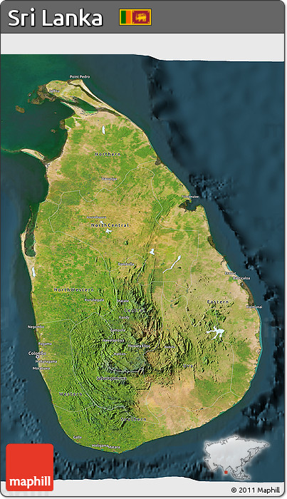 Satellite 3D Map of Sri Lanka, darken