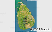 Satellite 3D Map of Sri Lanka, darken, semi-desaturated, land only