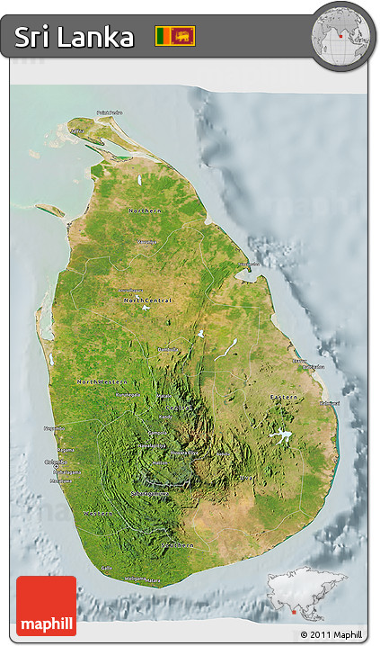 Satellite 3D Map of Sri Lanka, lighten