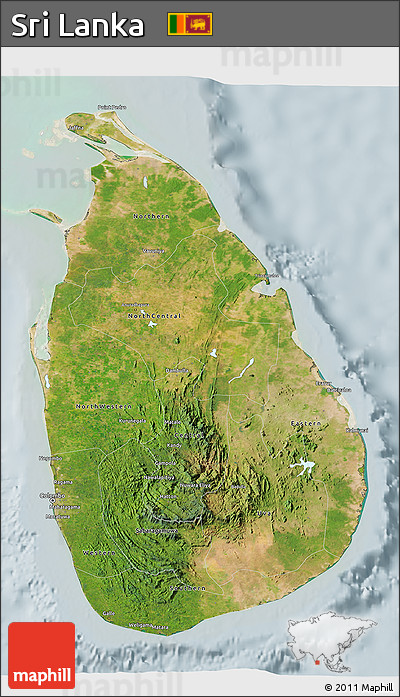 Satellite 3D Map of Sri Lanka, lighten