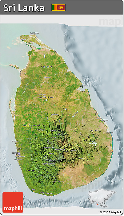 Satellite 3D Map of Sri Lanka, lighten
