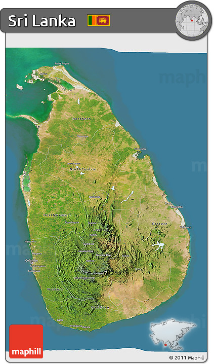 Satellite 3D Map of Sri Lanka, lighten, land only