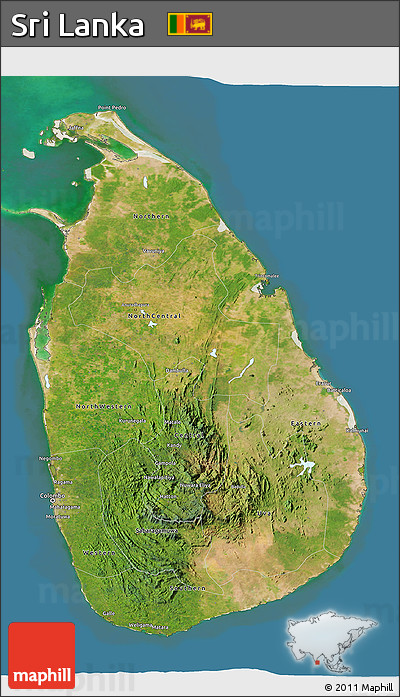 Satellite 3D Map of Sri Lanka, lighten, land only