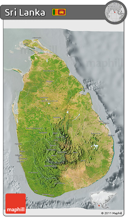 Satellite 3D Map of Sri Lanka, lighten, semi-desaturated