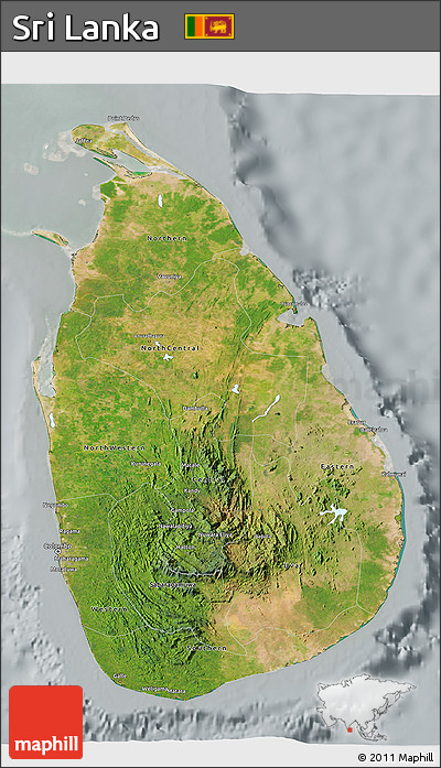 Satellite 3D Map of Sri Lanka, lighten, semi-desaturated