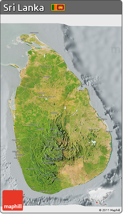 Satellite 3D Map of Sri Lanka, lighten, semi-desaturated