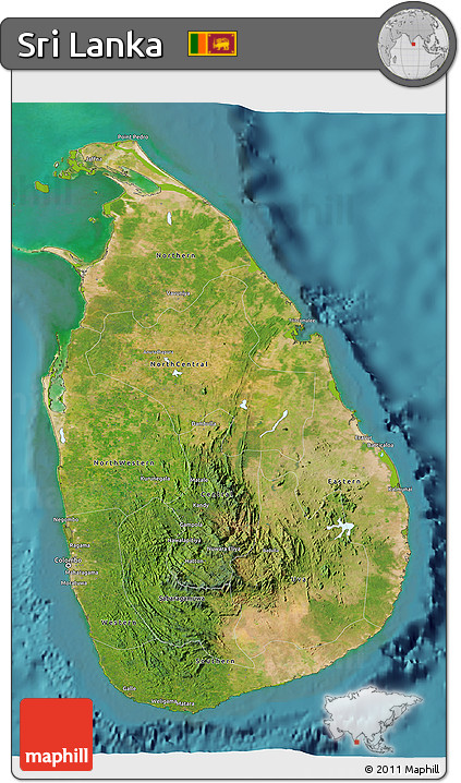 Satellite 3D Map of Sri Lanka, physical outside, satellite sea