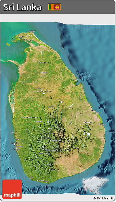 Satellite 3D Map of Sri Lanka, physical outside, satellite sea