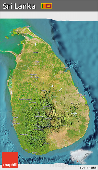Satellite 3D Map of Sri Lanka, physical outside, satellite sea