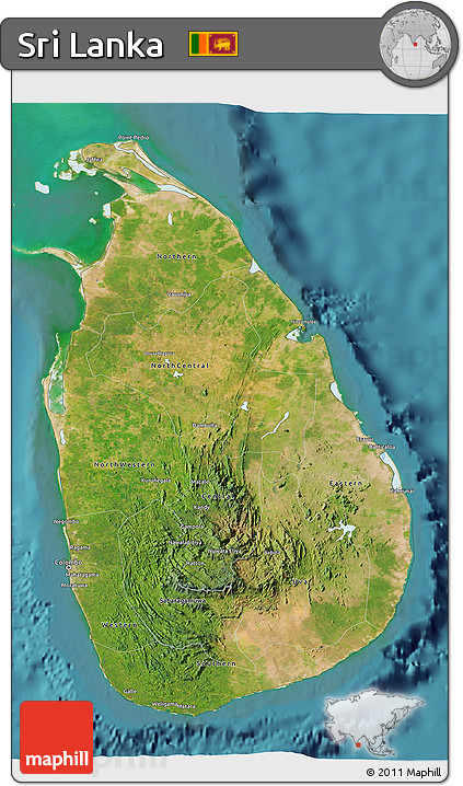 Satellite 3D Map of Sri Lanka, political outside, satellite sea