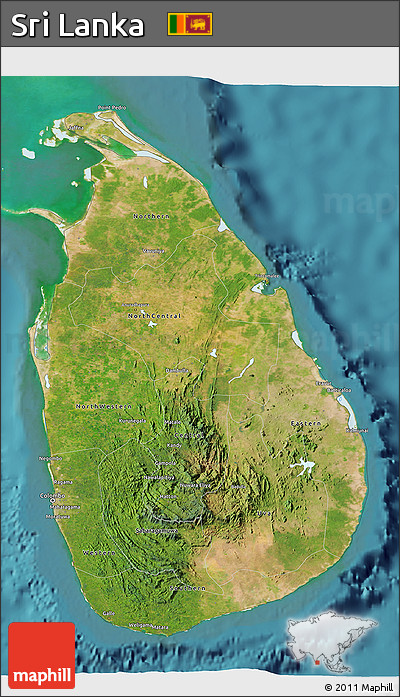Satellite 3D Map of Sri Lanka, political outside, satellite sea
