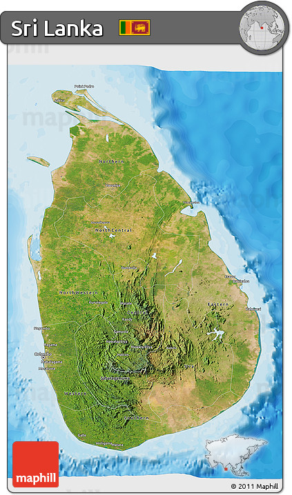 Satellite 3D Map of Sri Lanka, political shades outside