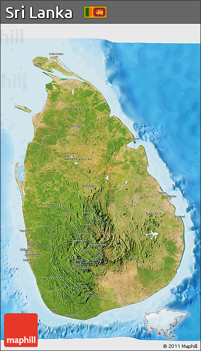 Satellite 3D Map of Sri Lanka, political shades outside