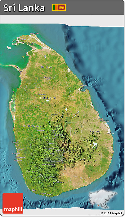 Satellite 3D Map of Sri Lanka, shaded relief outside, satellite sea