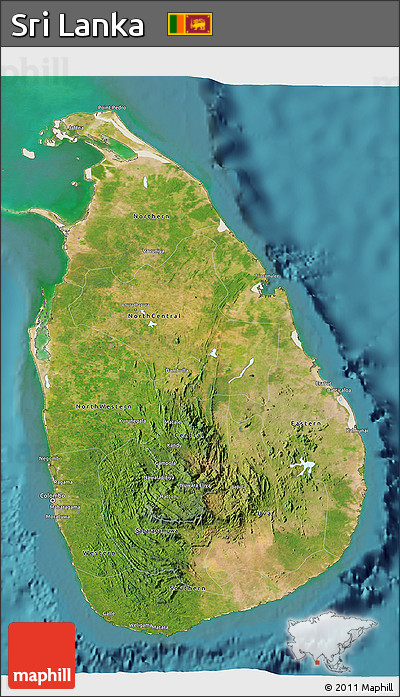 Satellite 3D Map of Sri Lanka, shaded relief outside, satellite sea