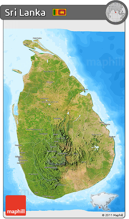 Satellite 3D Map of Sri Lanka, single color outside, bathymetry sea