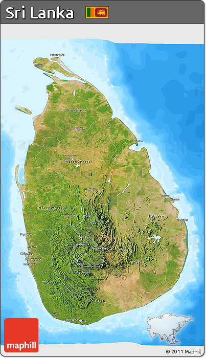 Satellite 3D Map of Sri Lanka, single color outside, bathymetry sea