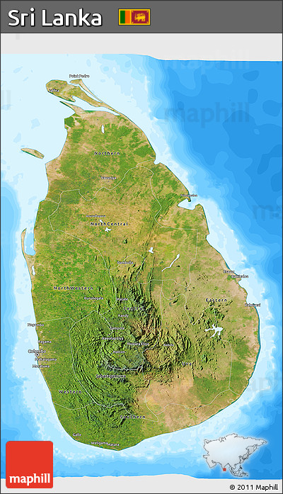 Satellite 3D Map of Sri Lanka, single color outside, bathymetry sea
