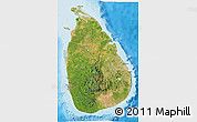 Satellite 3D Map of Sri Lanka, single color outside, bathymetry sea, shaded relief sea
