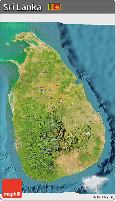 Satellite 3D Map of Sri Lanka, single color outside