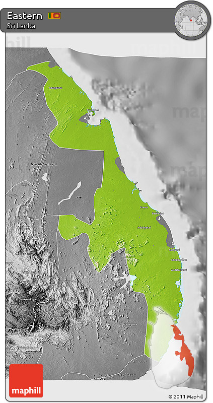 Physical 3D Map of Eastern, desaturated