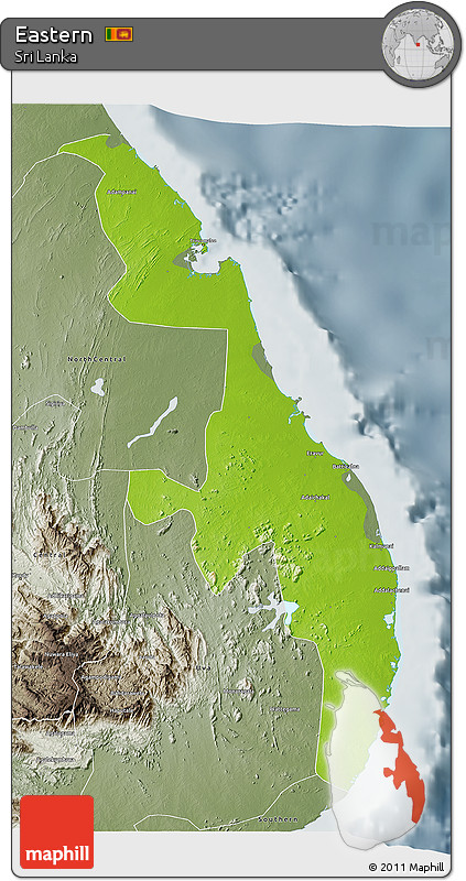 Physical 3D Map of Eastern, semi-desaturated