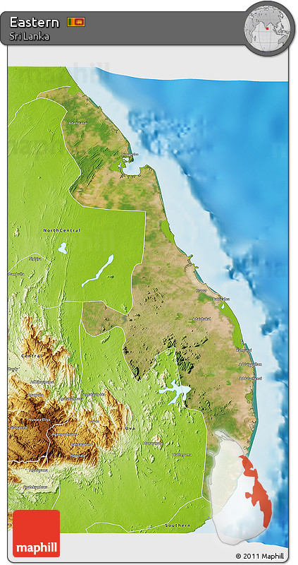 Satellite 3D Map of Eastern, physical outside