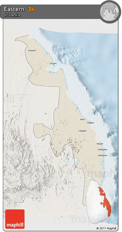 Shaded Relief 3D Map of Eastern, lighten