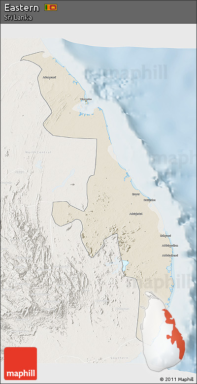Shaded Relief 3D Map of Eastern, lighten