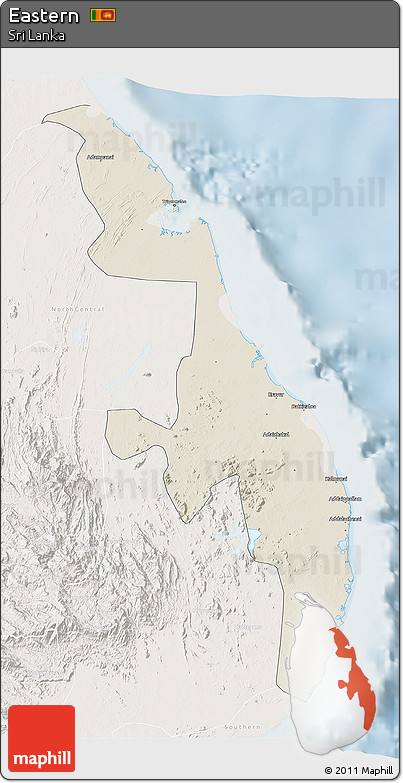 Shaded Relief 3D Map of Eastern, lighten