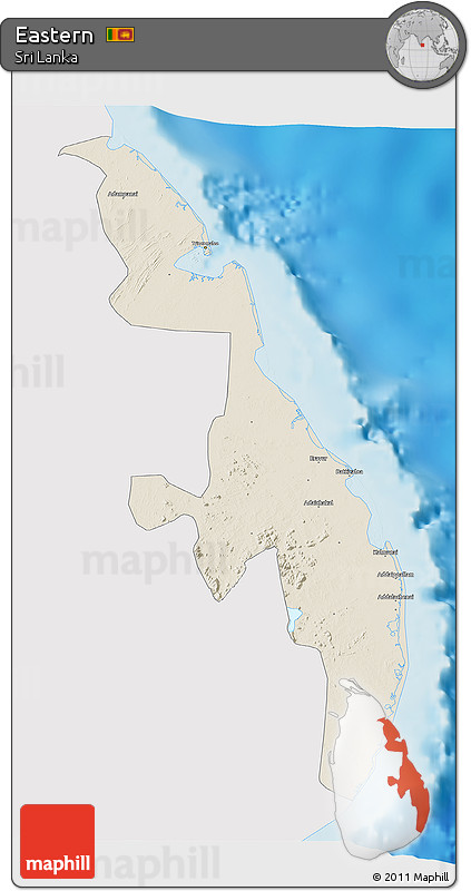 Shaded Relief 3D Map of Eastern, single color outside