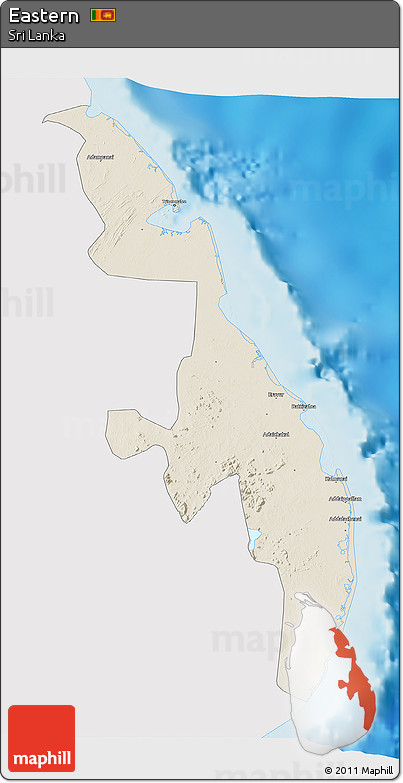 Shaded Relief 3D Map of Eastern, single color outside