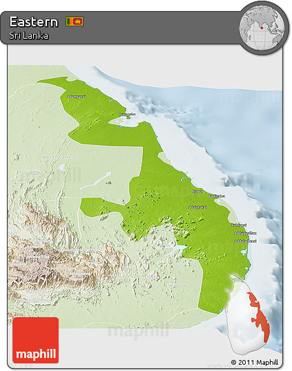 Physical Panoramic Map of Eastern, lighten