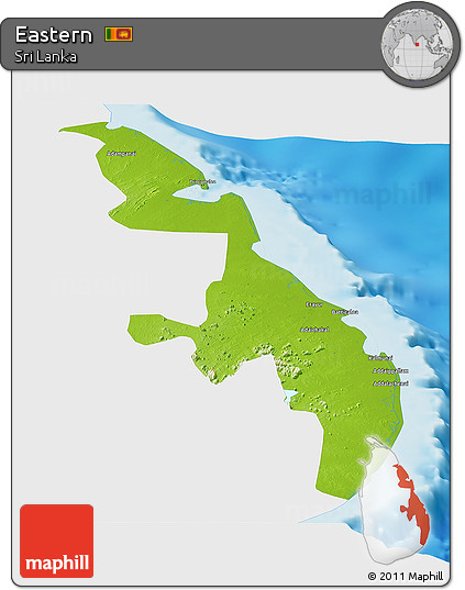 Physical Panoramic Map of Eastern, single color outside