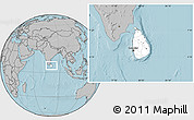 Blank Location Map of Sri Lanka, gray outside, hill shading outside