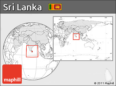 Blank Location Map of Sri Lanka, highlighted continent, within the entire continent