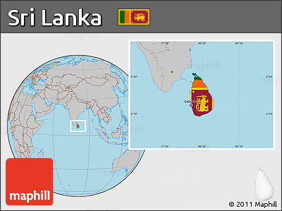 Flag Location Map of Sri Lanka, gray outside