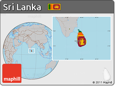 Flag Location Map of Sri Lanka, gray outside